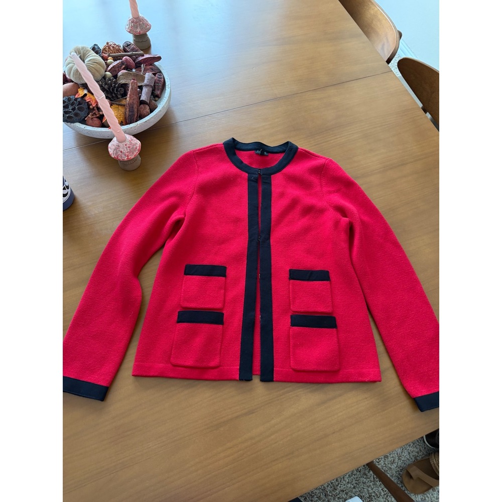Talbots Petites MP Cashmere blend Red Open Front Knit Cardigan Sweater Blazer